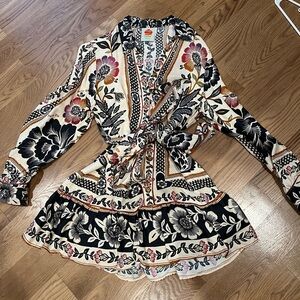 Black and White Ruffled Wrap Midi Dress